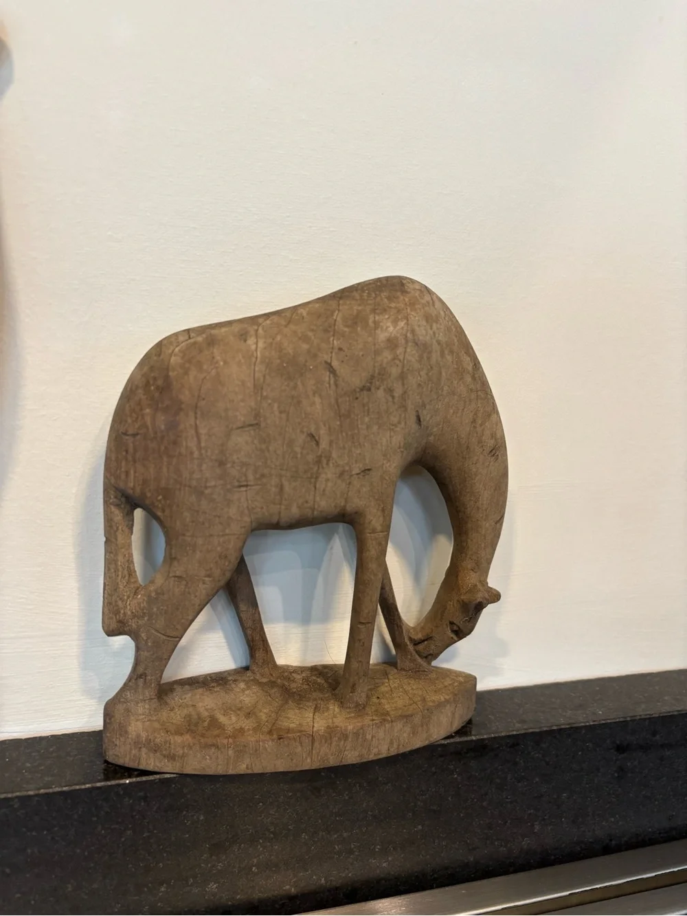 Vintage Hand Carved Rustic Natural Wood Antelope Figurines, Matte, Set Of 2